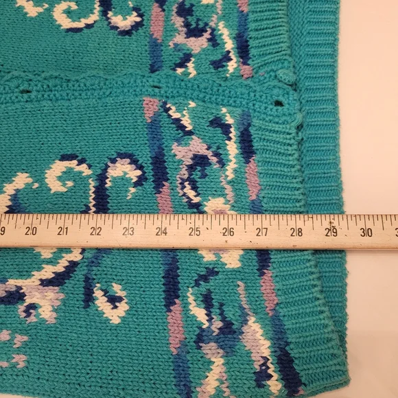 VINTAGE Worthington Floral Cable Knit Cardigan|Women's Large|Teal - Picture 7 of 7